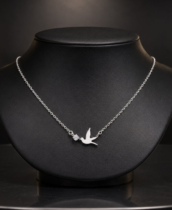 Delicate Silver-Tone Bird Pendant Necklace for Women