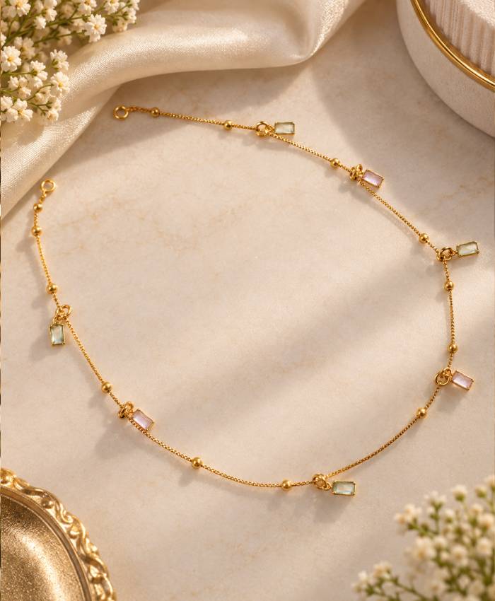 Delicate Gold Pastel Charm Necklace – Elegant Beaded Chain Necklace