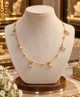 Delicate Gold Pastel Charm Necklace – Elegant Beaded Chain Necklace
