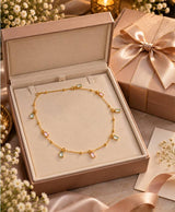 Delicate Gold Pastel Charm Necklace – Elegant Beaded Chain Necklace