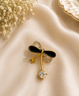 Elegant Black Bow & Crystal Drop Stud Earrings