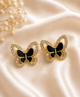 Elegant Black Butterfly Crystal Stud Earrings