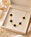 Elegant Black Clover Charm Gold-Tone Necklace