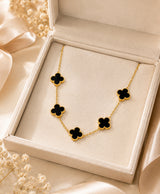 Elegant Black Clover Charm Gold-Tone Necklace