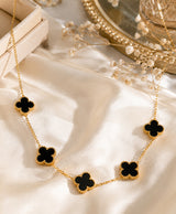 Elegant Black Clover Charm Gold-Tone Necklace