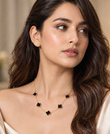 Elegant Black Clover Charm Gold-Tone Necklace