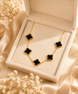 Elegant Black Clover Charm Gold-Tone Necklace