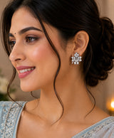 Elegant Clear Crystal Floral Cluster Stud Earrings
