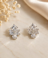 Elegant Clear Crystal Floral Cluster Stud Earrings