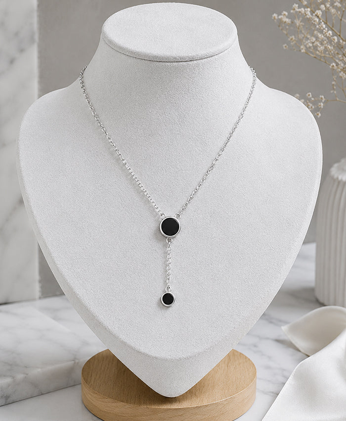 Elegant Double Circle Black Pendant Necklace for Women