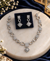 Elegant Geometric CZ Crystal Necklace & Matching Earrings Set