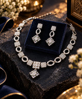 Elegant Geometric CZ Crystal Necklace & Matching Earrings Set
