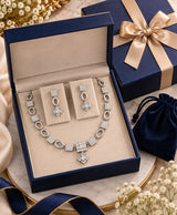 Elegant Geometric CZ Crystal Necklace & Matching Earrings Set