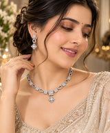 Elegant Geometric CZ Crystal Necklace & Matching Earrings Set