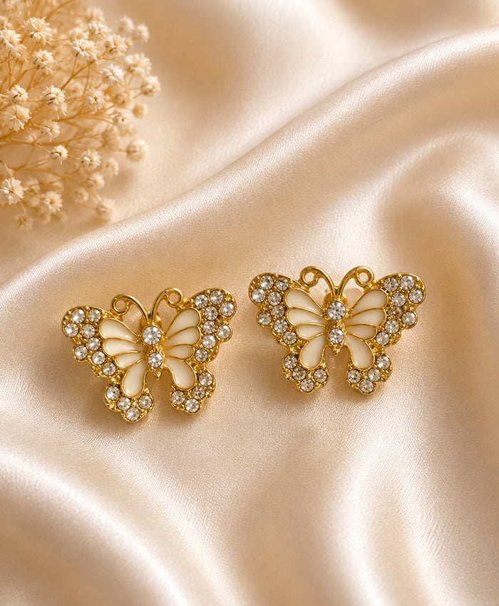 Elegant Gold Butterfly Crystal Stud Earrings