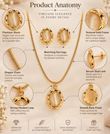 Elegant Gold Oval Pendant Necklace & Matching Earrings Set