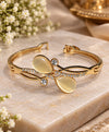 Elegant Gold-Tone Cat’s Eye Crystal Cuff Bracelet – Floral Statement Kada for Women