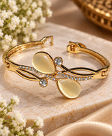 Elegant Gold-Tone Cat’s Eye Crystal Cuff Bracelet – Floral Statement Kada for Women