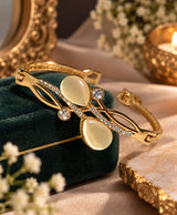 Elegant Gold-Tone Cat’s Eye Crystal Cuff Bracelet – Floral Statement Kada for Women