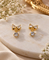 Elegant Gold-Tone Crystal Bow Drop Earrings