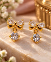 Elegant Gold-Tone Crystal Bow Drop Earrings