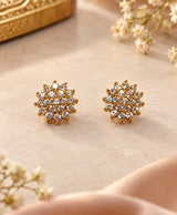 Elegant Gold-Tone Floral Cluster CZ Stud Earrings