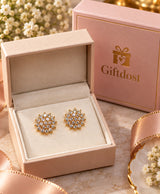 Elegant Gold-Tone Floral Cluster CZ Stud Earrings