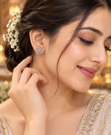Elegant Gold-Tone Floral Cluster CZ Stud Earrings