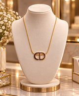 Elegant Gold-Tone Interlocking Double-D Pendant Necklace for Women