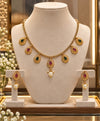 Elegant Gold-Tone Teardrop Ruby & Emerald Pearl Necklace Set