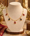 Elegant Gold-Toned Red & Black Teardrop Pendant Necklace
