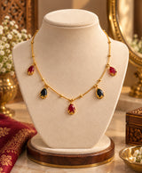 Elegant Gold-Toned Red & Black Teardrop Pendant Necklace