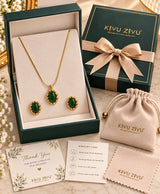 Elegant Green Oval Stone Gold Necklace Set with Matching Earrings