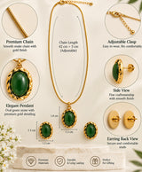 Elegant Green Oval Stone Gold Necklace Set with Matching Earrings