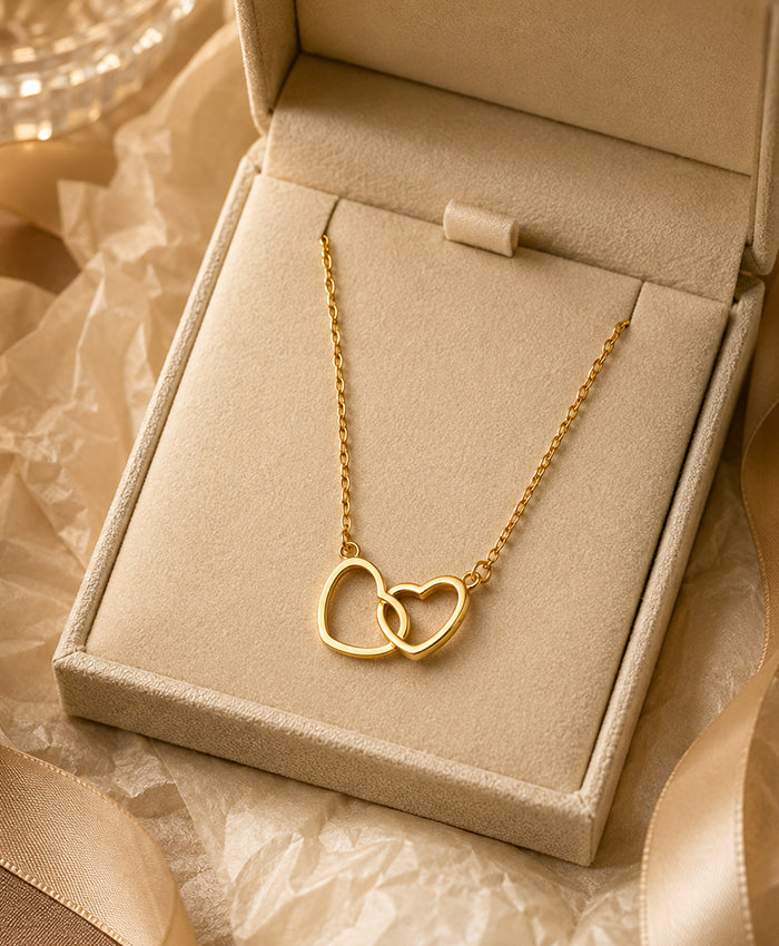 Elegant Interlocking Double Heart Pendant Necklace for Women