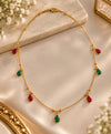 Elegant Multicolor Teardrop Charm Gold-Tone Necklace