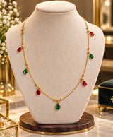 Elegant Multicolor Teardrop Charm Gold-Tone Necklace