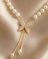 Elegant Pearl Butterfly Long-Tassel Necklace