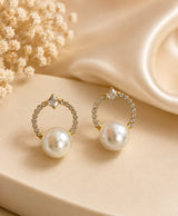 Elegant Pearl & CZ Hoop Drop Earrings