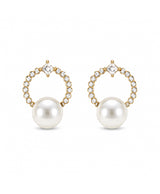 Elegant Pearl & CZ Hoop Drop Earrings