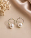 Elegant Pearl & CZ Hoop Drop Earrings