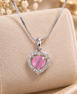 Elegant Pink Heart Halo Pendant Necklace