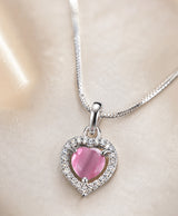Elegant Pink Heart Halo Pendant Necklace