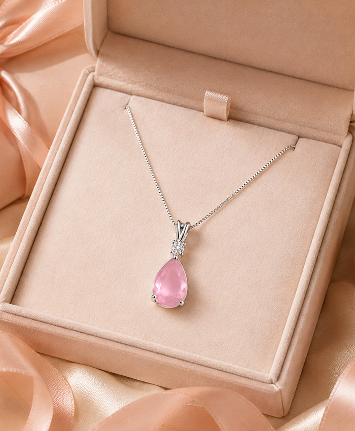 Elegant Pink Teardrop Crystal Pendant Necklace for Women