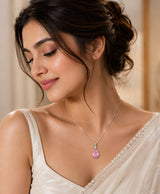 Elegant Pink Teardrop Crystal Pendant Necklace for Women