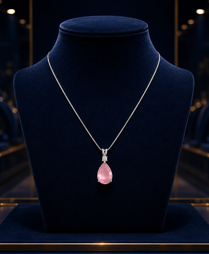 Elegant Pink Teardrop Crystal Pendant Necklace for Women