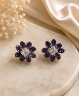 Elegant Purple Crystal Flower Stud Earrings