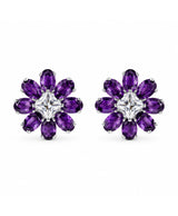 Elegant Purple Crystal Flower Stud Earrings