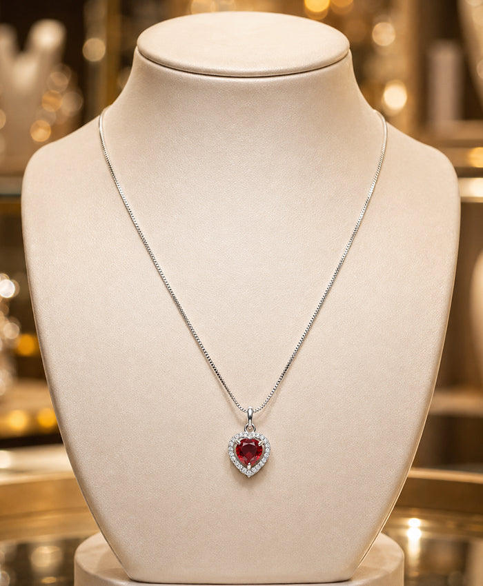 Elegant Red Heart Halo Pendant Necklace