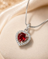 Elegant Red Heart Halo Pendant Necklace